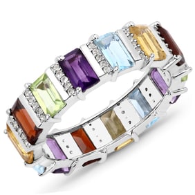 4.31 CT Genuine Multi Stones 14K White Gold Ring