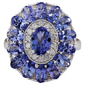 Natural Tanzanite Ring In 14K White Gold Diamond