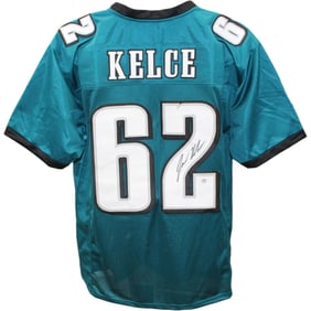 jason kelce autographed/signed pro style green