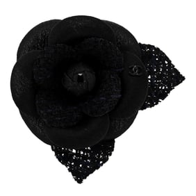 Chanel Tweed Fabric Camellia Pin Brooch