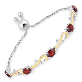 4.31 CT Genuine Garnet and White Topaz 14K White Gold Bracelet