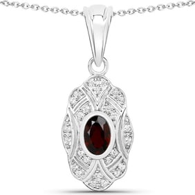 0.63 CT Genuine Garnet and White Topaz 14K White Gold Pendant