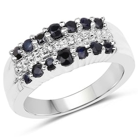 0.73 CT Genuine Black Sapphire and White Topaz 14K White Gold Ring