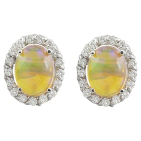 Opal Diamond Earrings In 18K White Gold