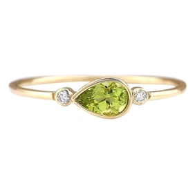 Natural Peridot Diamond Ring In 14K Yellow Gold