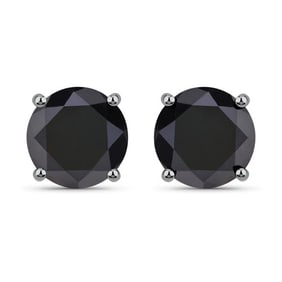 3.84 CT Genuine Black Diamond 14K White Gold Earrings
