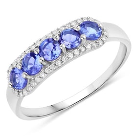 0.61 CT Genuine Tanzanite and White Diamond 14K White Gold Ring