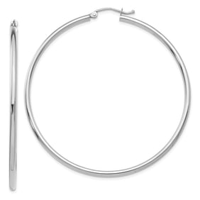 14k Solid White Gold Lightweight Hoop