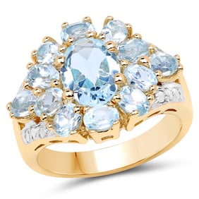 4.28 CT Genuine Blue Topaz 14K Yellow Gold Ring