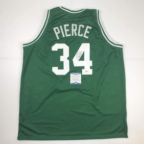 autographed/signed paul pierce boston green basketball