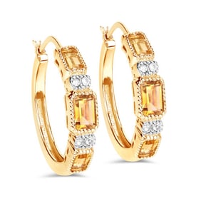 2.88 CT Genuine Citrine and White Topaz 14K White Gold Earrings
