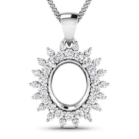 0.79 CT Genuine White Diamond 14K White Gold Semi Mount Pendant - holds 11x9mm Oval Gemstone