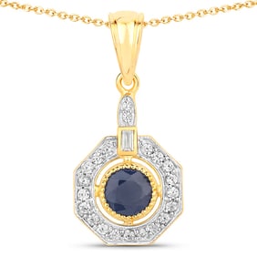 1.57 CT Genuine Blue Sapphire and White Zircon 14K White Gold Pendant