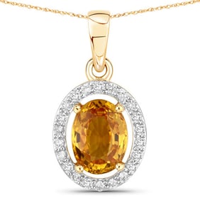 1.78 CT Genuine Yellow Sapphire and White Diamond 14K Yellow Gold Pendant