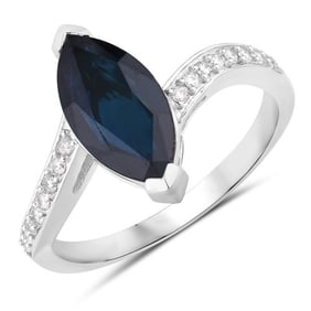 2.26 CT Genuine Blue Sapphire and White Diamond 14K White Gold Ring