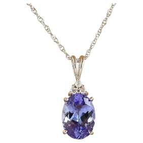 Natural Tanzanite Diamond Necklace in 18K Solid White Gold