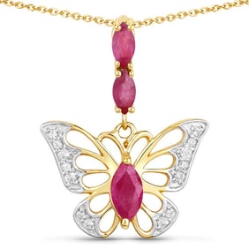 0.75 CT Genuine Ruby and White Zircon 14K White Gold Pendant