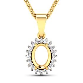 0.13 CT Genuine White Diamond 14K Yellow Gold Semi Mount Pendant - holds 8x6mm Oval Gemstone
