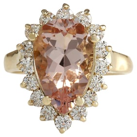 Natural Morganite 14K Yellow Gold Diamond Ring