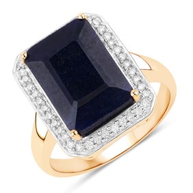 7.31 CT Dyed Sapphire and White Diamond 14K Yellow Gold Ring