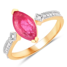 1.01 CT Genuine Ruby and White Diamond 14K Yellow Gold Ring