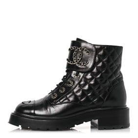 Chanel Shiny Calfskin Quilted Lace Up