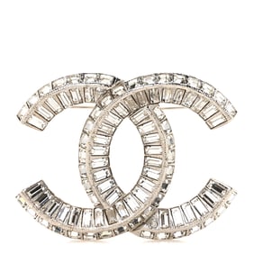 Chanel Baguette Crystal CC Brooch Silver