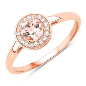 0.49 CT Genuine Morganite and White Diamond 14K Rose Gold Ring