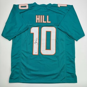 autographed/signed tyreek hill miami teal football