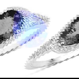 2.90 CT Genuine Tanzanite and White Diamond 14K White Gold Ring