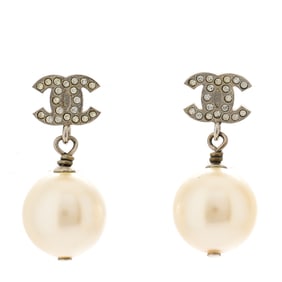 Chanel Crystal Pearl CC Drop Earrings
