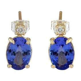 Tanzanite Diamond Earrings In 18K Yellow