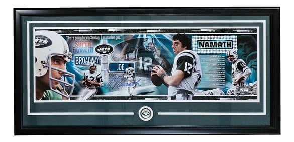 joe namath signed framed 12x36 new