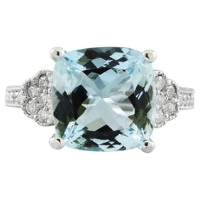 Natural Aquamarine Diamond Ring in 14K
