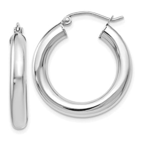 14K White Gold Polished Lightweight Hoop