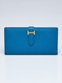 Hermes Blue Izmir Epsom Leather Gold