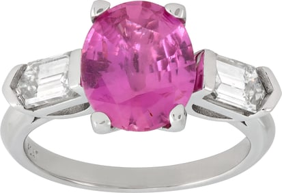 Oval pink sapphire and diamond ring