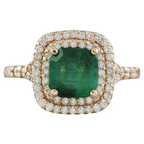 Natural Emerald Diamond Ring In 14K
