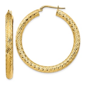 14k Yellow Gold Diamond-cut Round Hoop