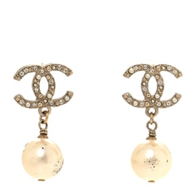 Chanel Crystal Pearl CC Drop Earrings