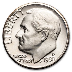 1980-D Roosevelt Dime 50-Coin Roll BU