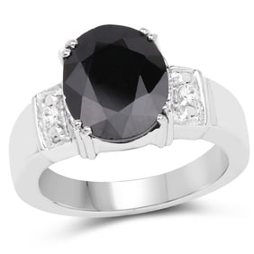 5.29 CT Genuine Black Sapphire and White Topaz 14K White Gold Ring