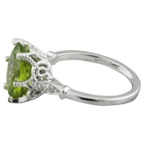 Natural Peridot Diamond Ring In 18K White Gold