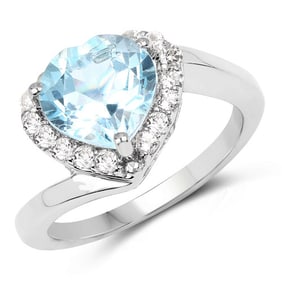 3.35 CT Genuine Blue Topaz and White Topaz 14K White Gold Ring