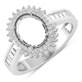 0.52 CT Genuine White Diamond 14K White Gold Semi Mount Ring - holds 9x7mm Oval Gemstone