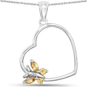 0.20 CT Genuine Citrine 14K White Gold Pendant