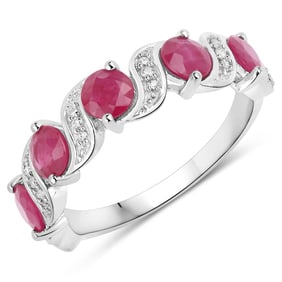 1.56 CT Genuine Ruby and White Diamond 14K White Gold Ring