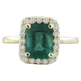 Natural Emerald Diamond Ring in 18K Solid Yellow Gold