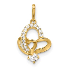 14K Yellow Gold CZ Double Heart