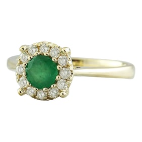 Natural Emerald Diamond Ring In 14K Yellow Gold